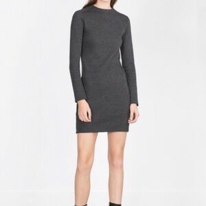 Zara W&B Knit Sweater Mini Dress Dark Gray Long Sleeve Size 28 Small/Medium